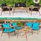 Costway 8PCS Patio Rattan Furniture Set Wooden Cushioned Sofa with Black & Turquoise Cover